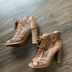 Mix No 6 Lace-Up Cutout Block Heel Sandals - Brown